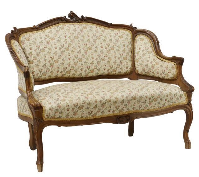 Appraisal: French Louis XV style walnut settee th c having richly