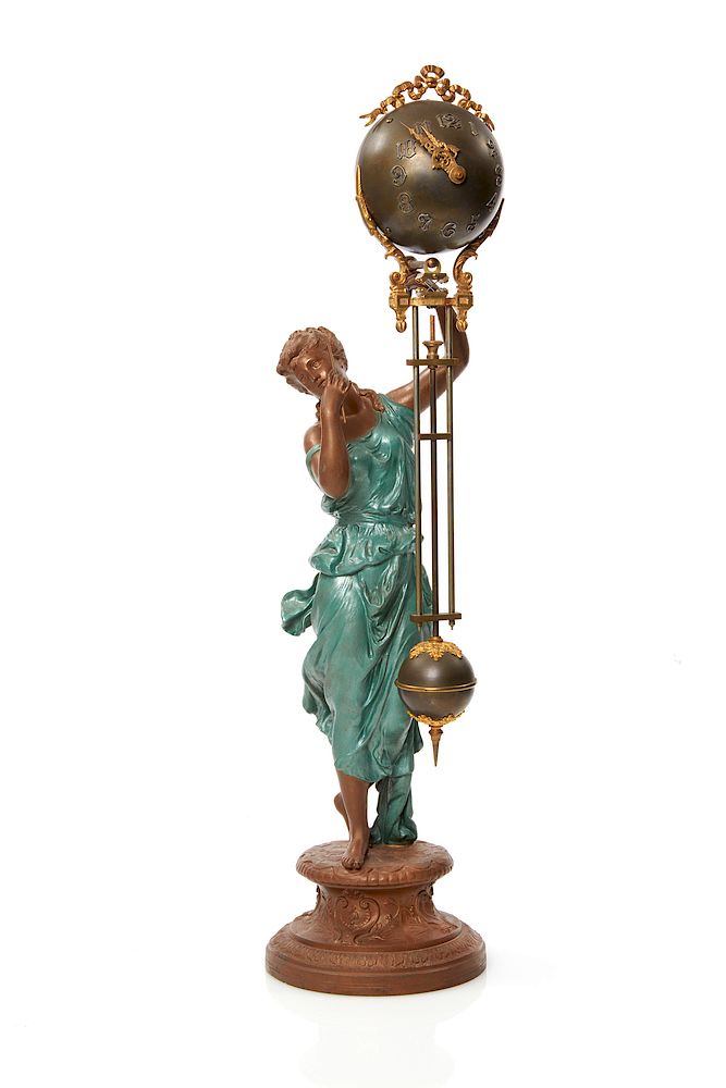 Appraisal: Figural Spelter Swinger Clock Figural spelter mystery ball swinger clock