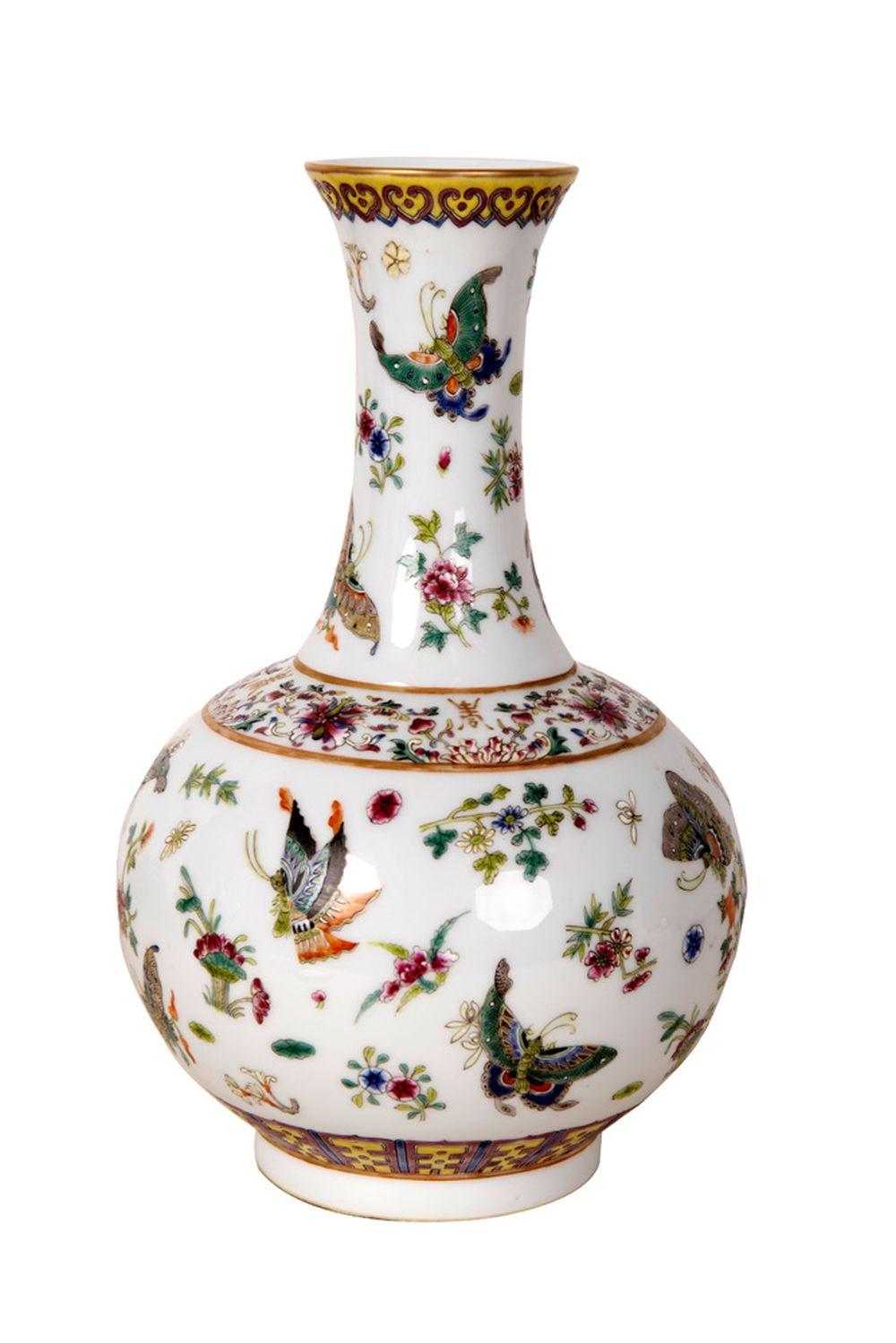 Appraisal: CHINESE POLYCHROME PORCELAIN BUTTERFLY VASE inches high Condition