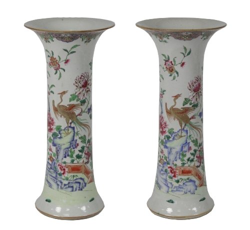 Appraisal: A pair of Chinese famille rose beaker vases Qianlong each