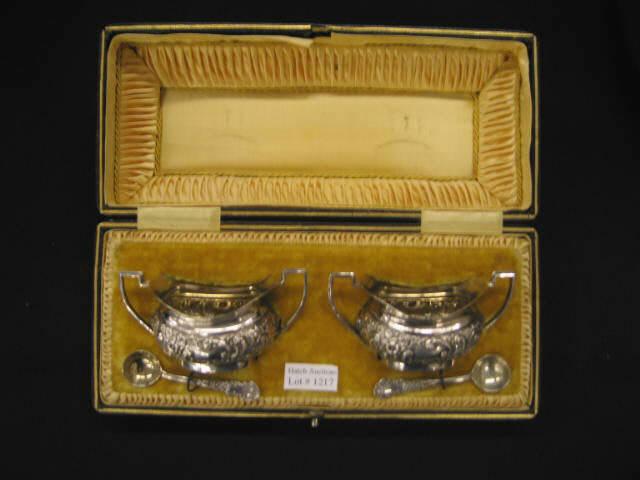 Appraisal: Victorian English Silverplate Pair of Salt Cellar with spoons in