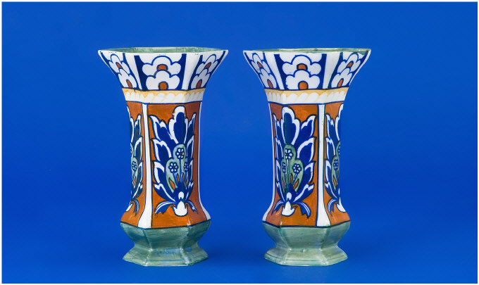 Appraisal: Pair of Bursley Ware Art Pottery Intarsio Vases Designed by