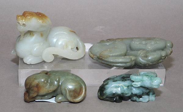 Appraisal: A group of four jade animal models Including a greyish-white