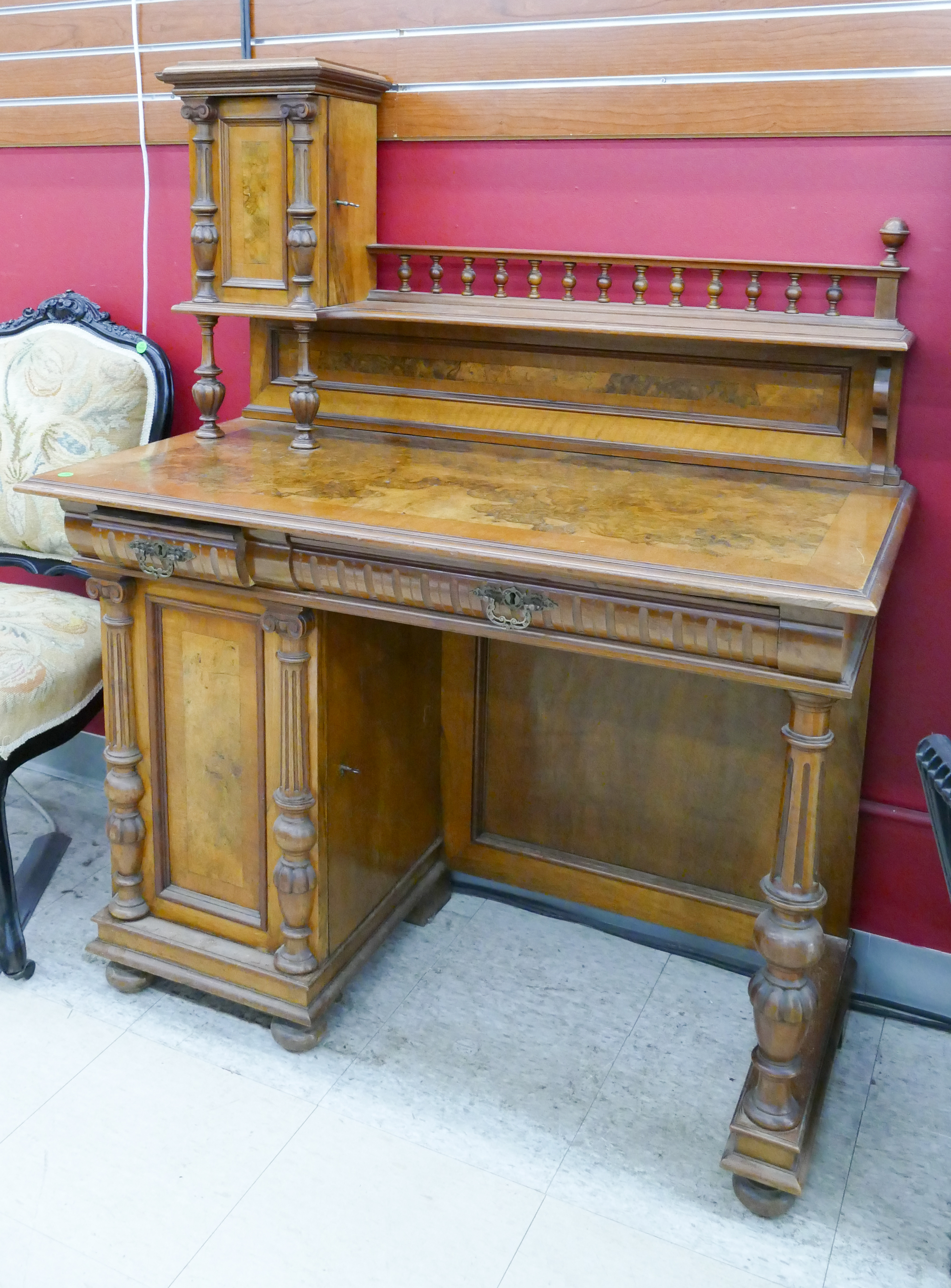 Appraisal: Victorian Walnut Small Desk with Gallery- x x ''