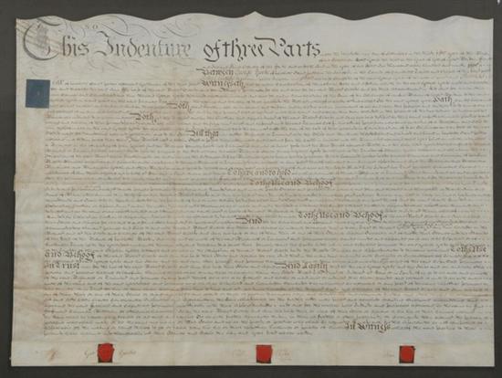 Appraisal: ENGLISH INDENTURE deeding land and property to Robert Clarke from