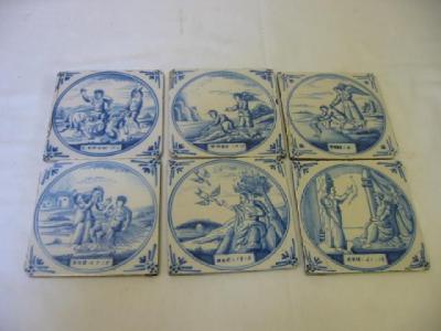 Appraisal: A SET OF SIX DELFT TILES of square form painted