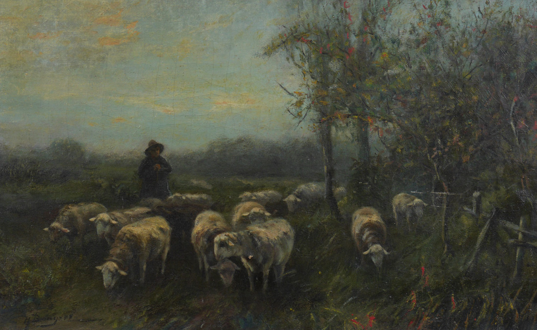 Appraisal: BURGERS Hendricus Dutch - Shepherd and His Flock Oil Canvas