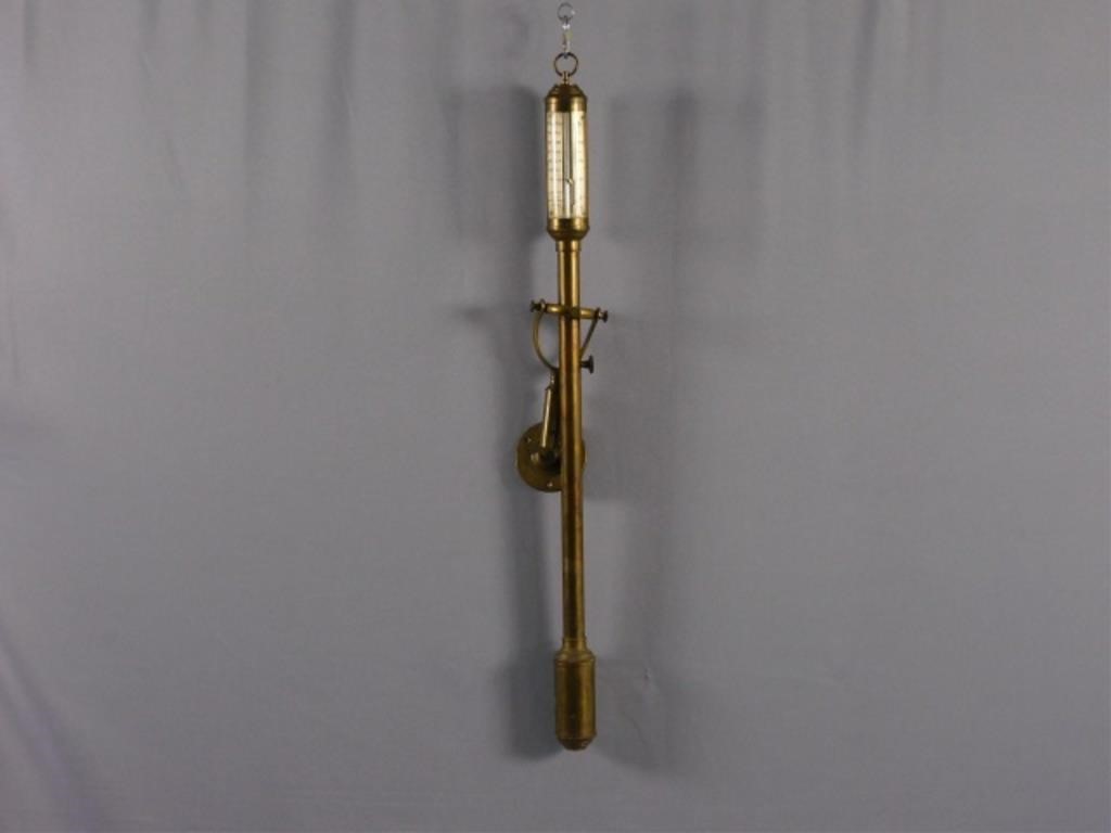 Appraisal: PORTUGUESE BRASS STICK BAROMETER ON A GIMBALEDbracket Late th c