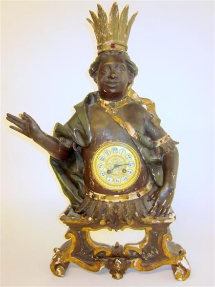 Appraisal: Continental painted wood and gilt metal mantel clock The circular