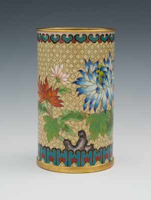 Appraisal: A Cloisonne Brush Pot th Century Cylindrical pot with wheat