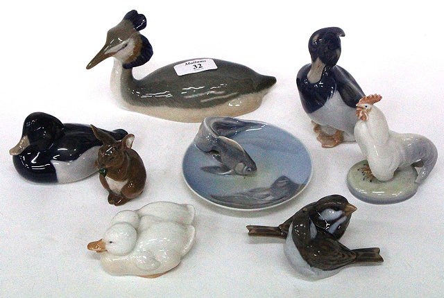 Appraisal: EIGHT PIECES OF ROYAL COPENHAGEN PORCELAIN including ducks chickens rabbits