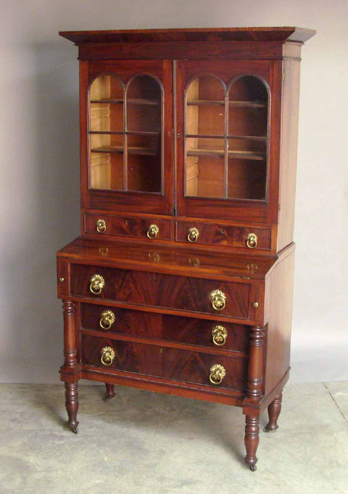 Appraisal: Sheraton mahogany secretary bookcase h w