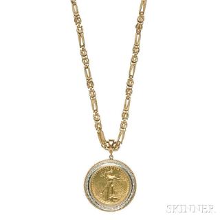 Appraisal: Gold Coin Pendant Necklace centering a Liberty twenty dollar gold