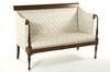 Appraisal: SETTEE - Sheraton style mahogany settee Scroll back crest rail