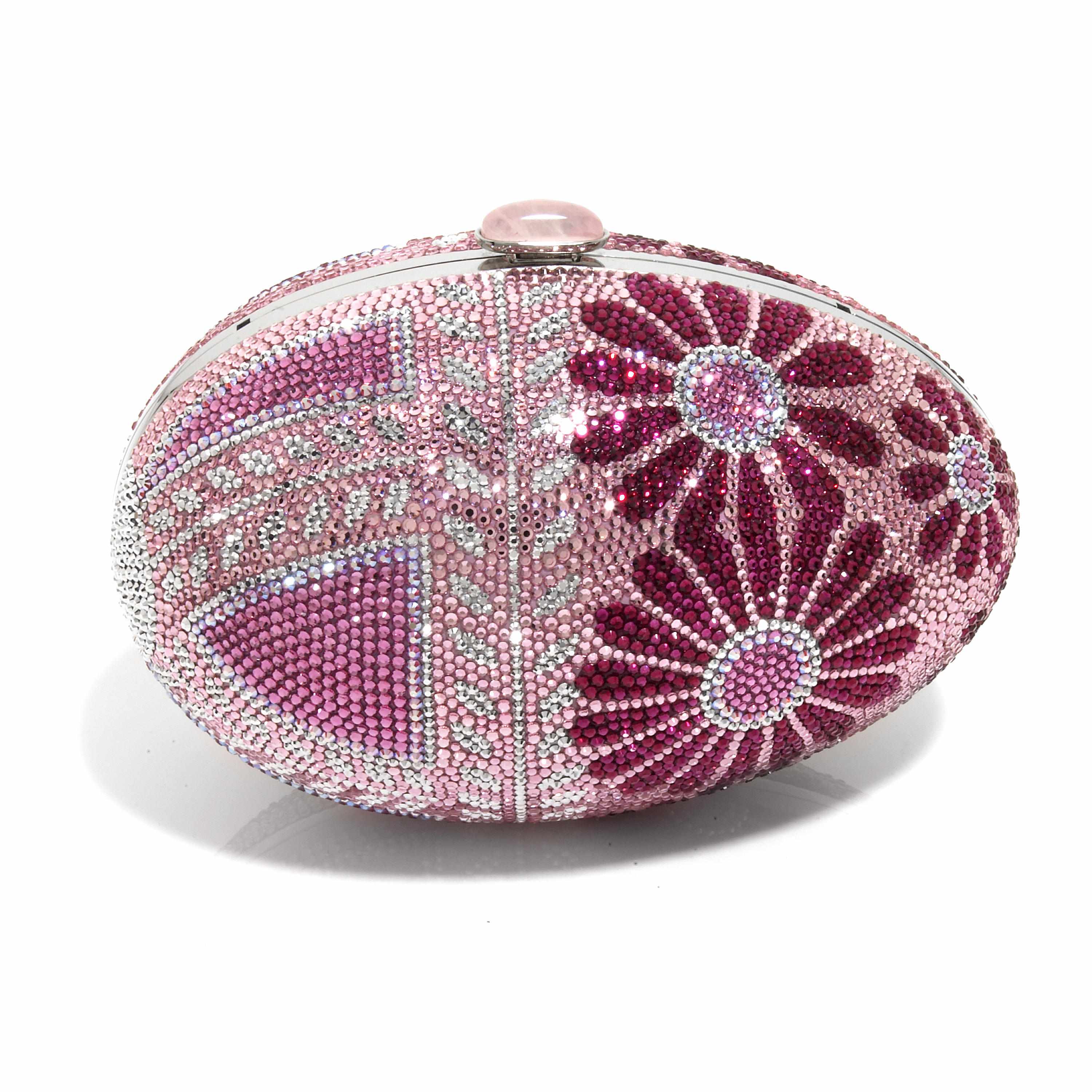 Appraisal: A pink crystal floral motif egg purse interior with mirror