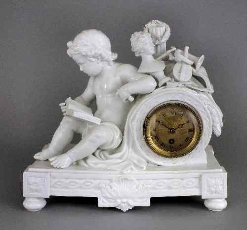 Appraisal: A th Century Meissen white glazed porcelain cased mantel timepiece