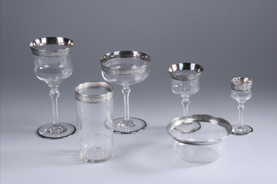 Appraisal: -PIECE SILVER GILT-RIMMED PARTIAL GLASSWARE SERVICE Including six red wines