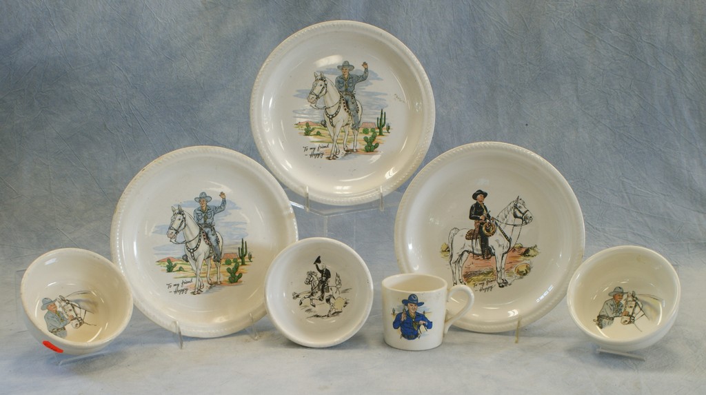 Appraisal: Hopalong Cassidy porcelain dinnerware plates bowls mug one plate with