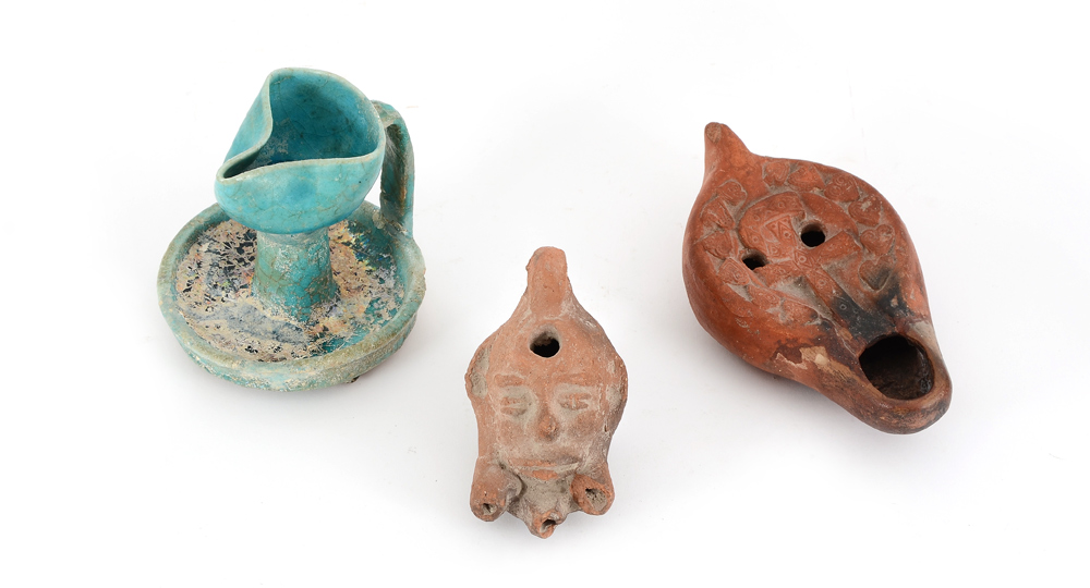 Appraisal: COLLECTION OF ANCIENT OIL LAMPS pieces total to include Roman