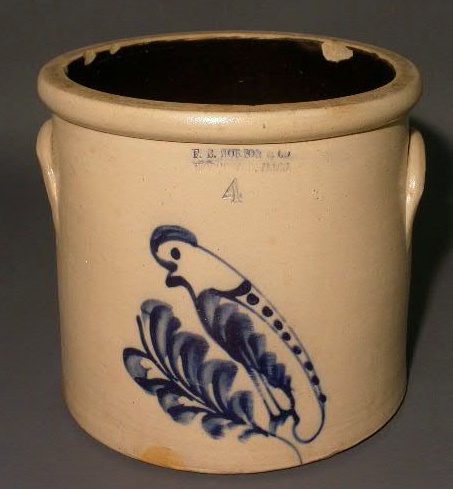 Appraisal: Stoneware crock with blue parrot decoration four-gallon F B Norton