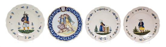 Appraisal: Sale Lot Four Quimper Pottery Plates each depicting a figural