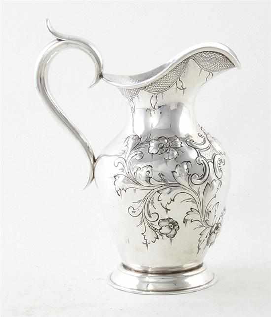 Appraisal: Peter L Krider coin silver pitcher retailed by Canfield Bros