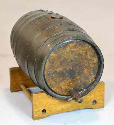 Appraisal: Antique Wooden Wine Keg with SpigotIron banded oak keg or