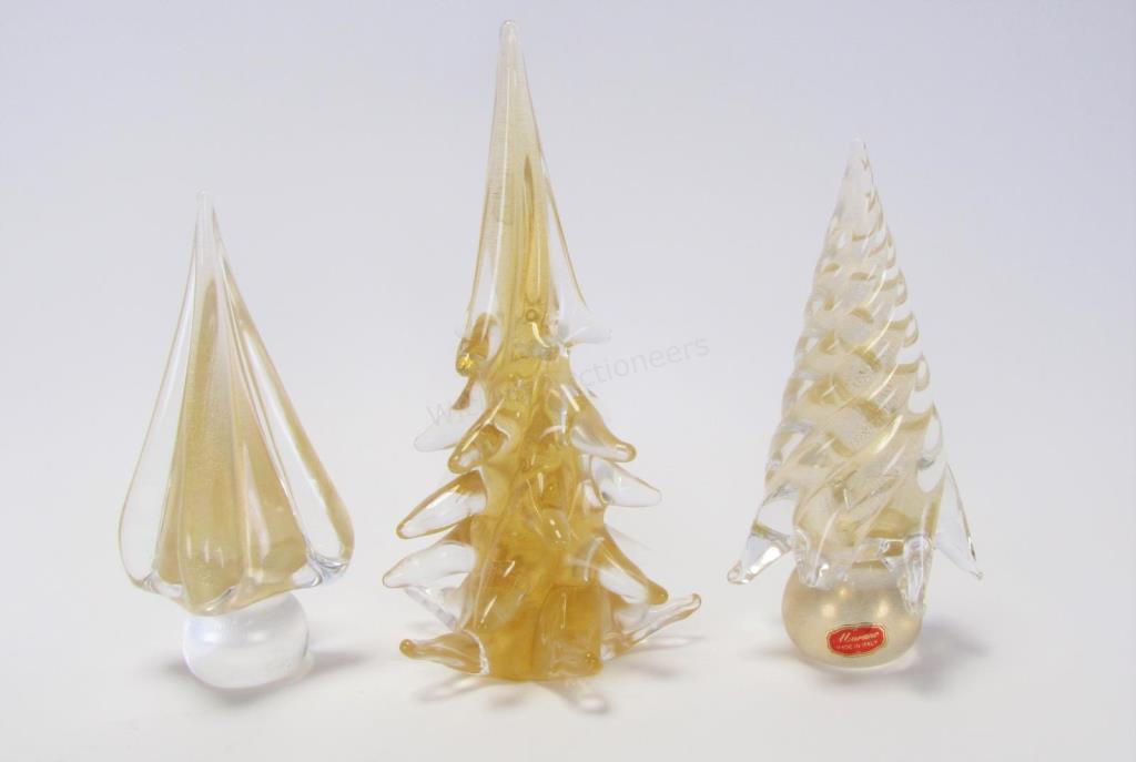 Appraisal: Three Murano glass trees including a clear glass spiral-formed tree