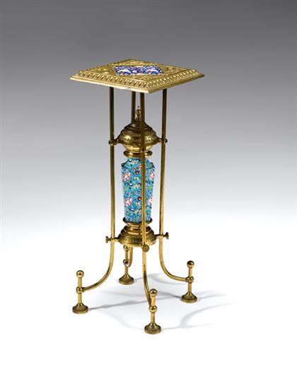 Appraisal: French brass and Longwy style faience mounted stand late th