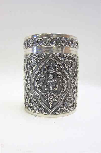 Appraisal: SIAM STERLING SILVER HUMIDOR cedar lined interior repousse decoration Dimensions