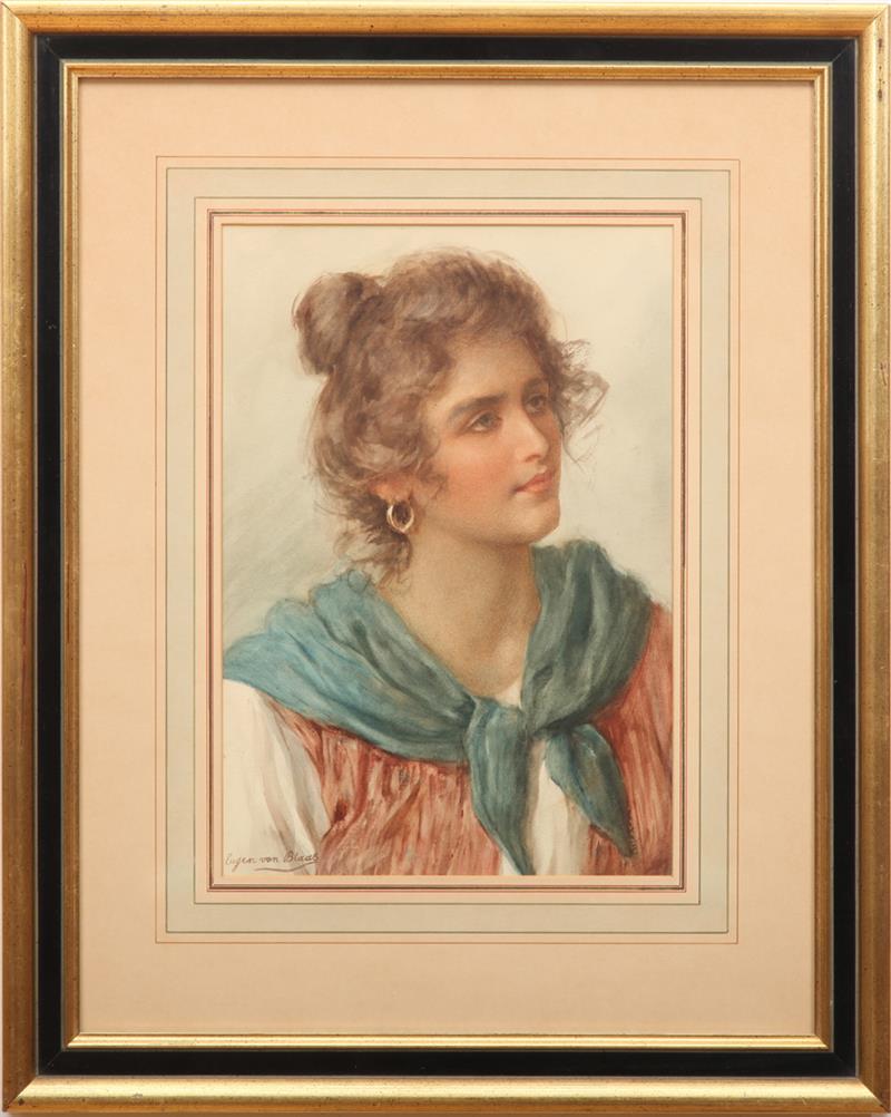 Appraisal: EUROPEAN SCHOOL ITALIAN BEAUTY Watercolor on paper signed 'Eugen Von