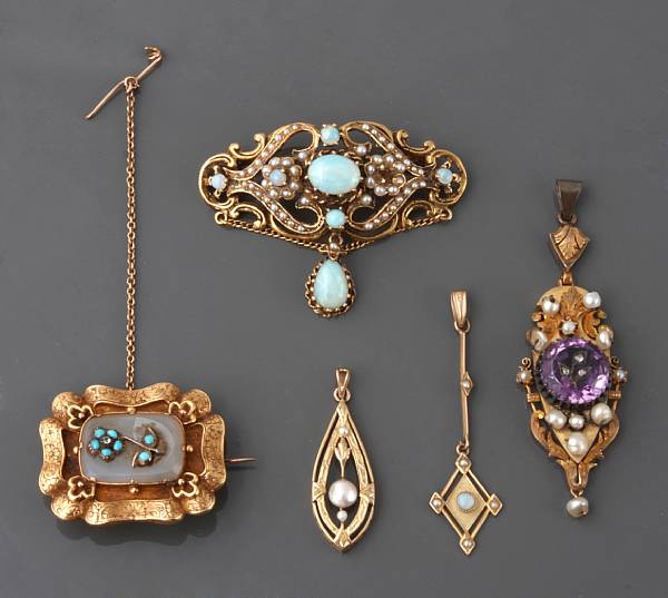 Appraisal: A group of seed pearl gem-set and gold jewelry featuring