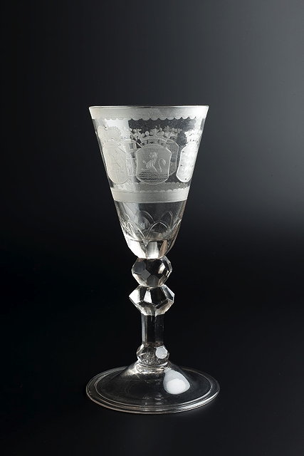 Appraisal: A TH CENTURY GLASS GOBLET the tapered conical bowl engraved