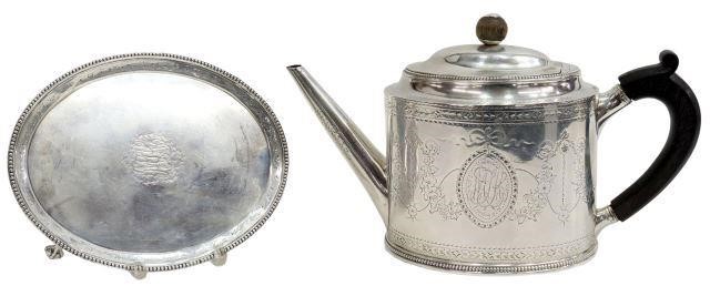 Appraisal: English George III sterling silver teapot on stand Hester Bateman