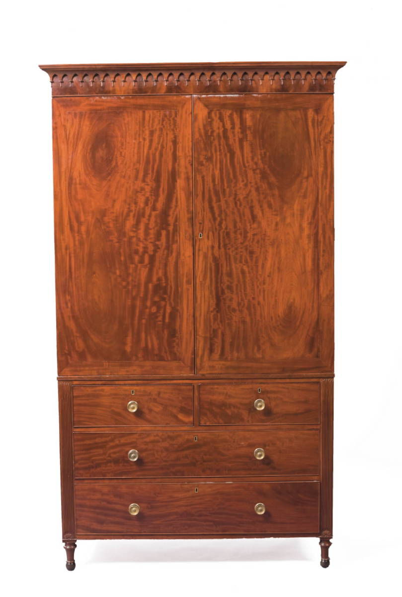 Appraisal: NORFOLK VIRGINIA CLASSICAL CARVED MAHOGANY LINEN PRESS The molded rectangular