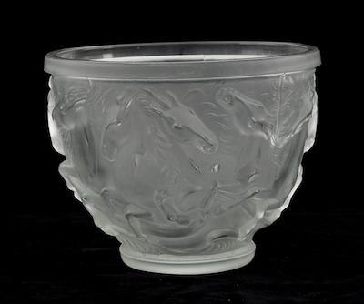 Appraisal: Continental Frosted Glass Bowl of Galloping Horses Cast glass unmarked