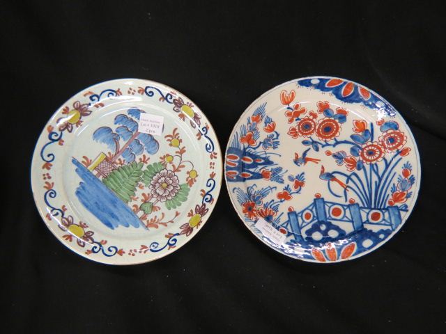 Appraisal: Pair of Early Delft Pottery Plates bird floral designs