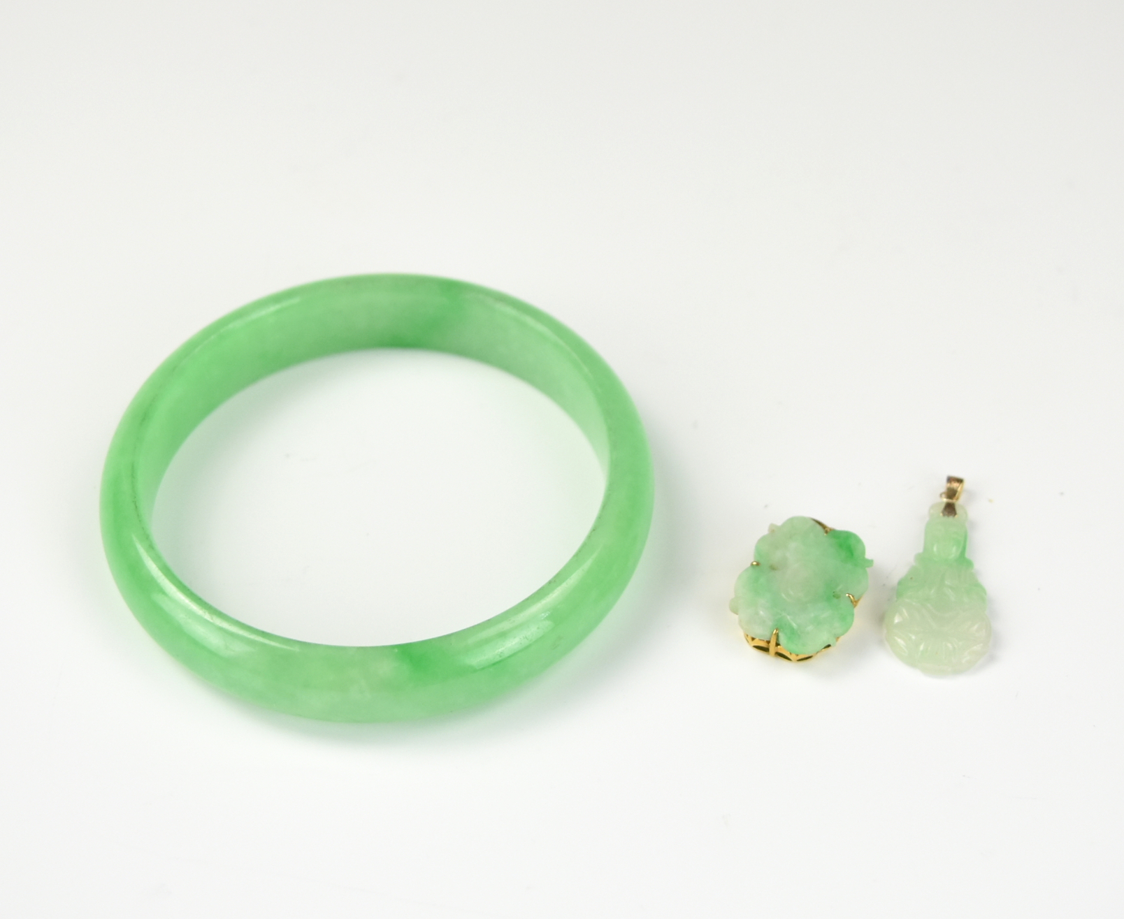 Appraisal: CHINESE JADEITE BANGLE K GOLD JADEITE EARRINGS Chinese Bangle is