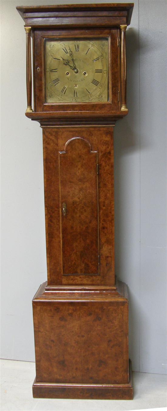 Appraisal: Early th century mahogany and burr walnut eight day longcase