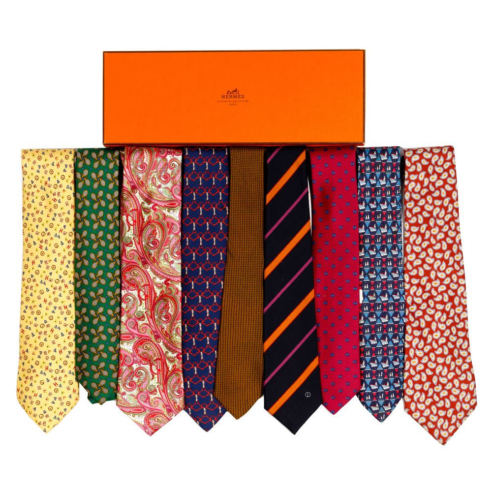 Appraisal: HERMES TIE ASSORTMENT items of various colors shapes and sizes