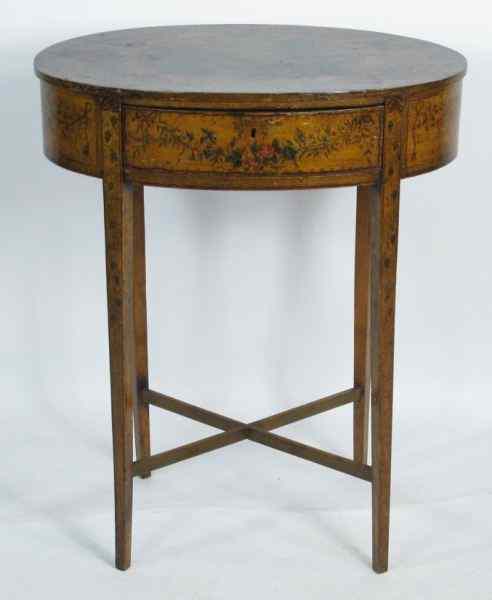 Appraisal: Fine Adams Style One Drawer Standcirca oval painted wood table