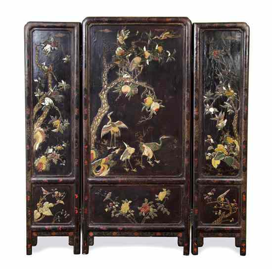 Appraisal: A Chinese Three-Panel Stone Shell Inset Hardwood and Gilt Floor