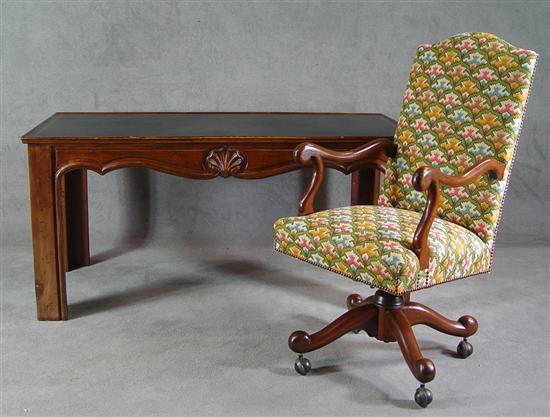 Appraisal: Trevaille Writing Table Chair Mid th Century Scalloped apron and