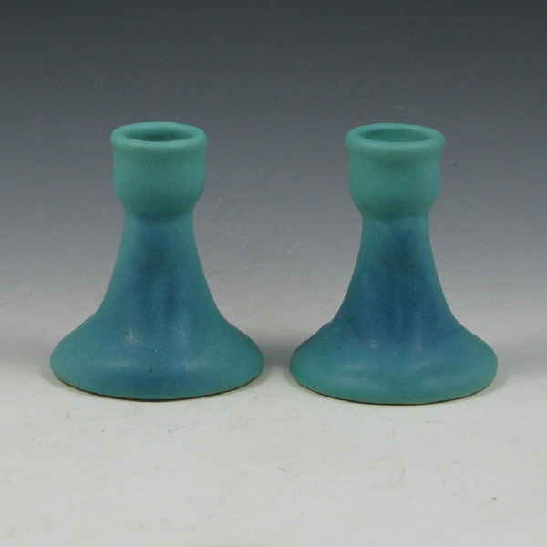 Appraisal: Pair of Ming Turquoise Van Briggle candleholders with molded floral