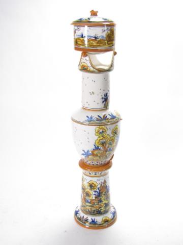 Appraisal: Vintage Italian painted porcelain -piece water purifier has spigot on