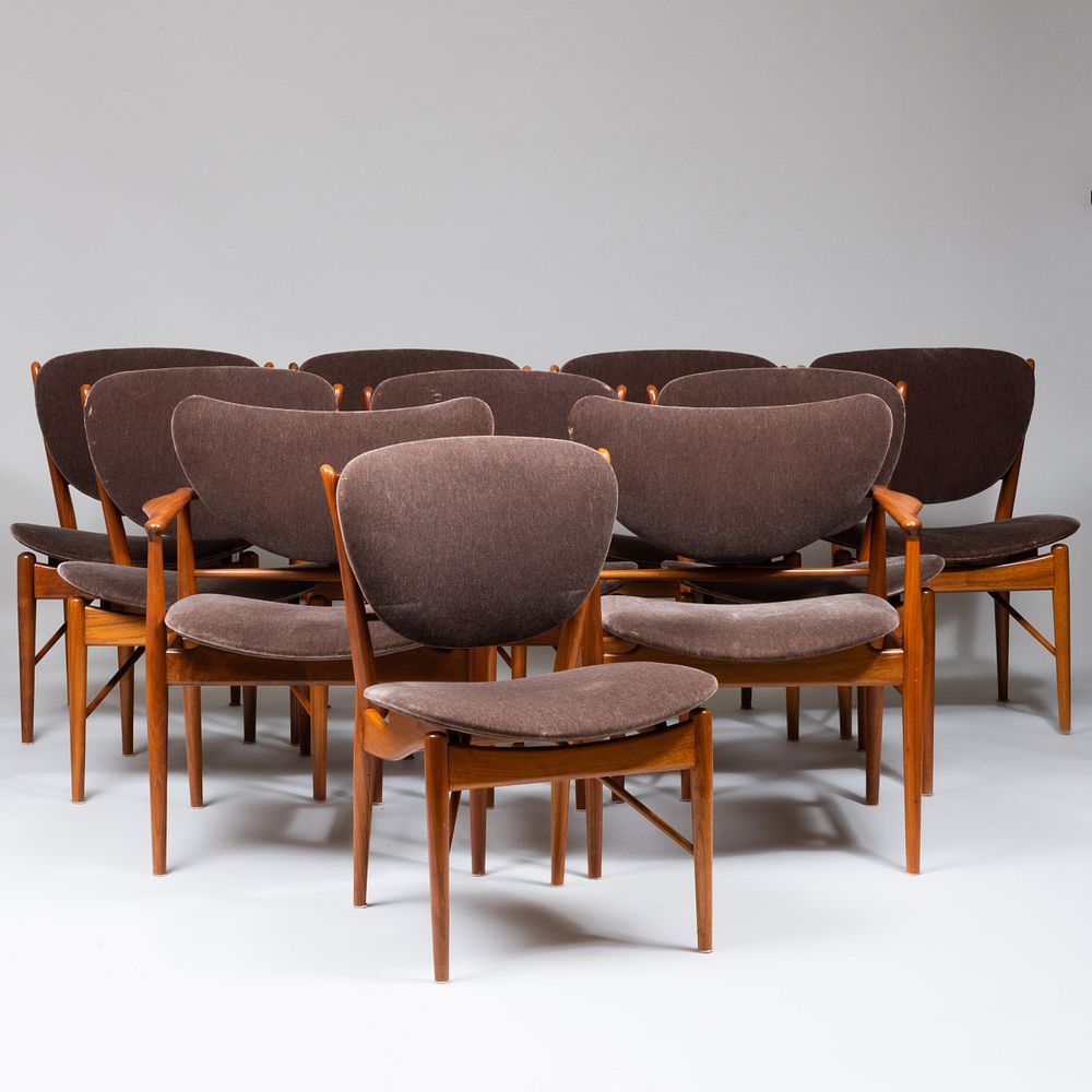 Appraisal: Set of Ten Finn Juhl Style Walnut Dining Chairs Model