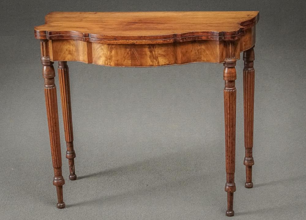 Appraisal: FEDERAL FIGURED MAPLE AND MAHOGANY SERPENTINE FOLD-TOP CARD TABLE MASSACHUSETTS