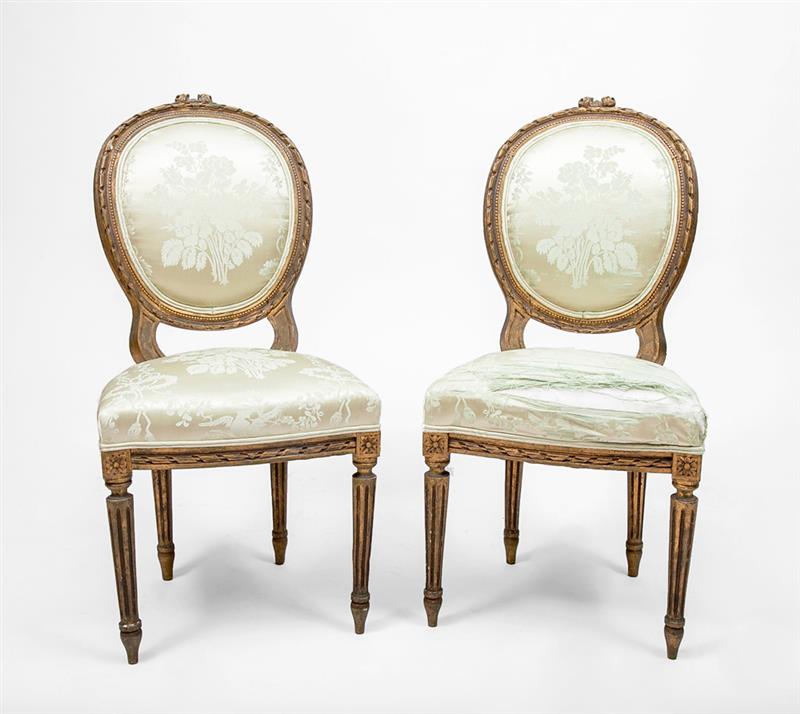 Appraisal: Pair of Louis XVI Giltwood Side Chairs With upholstered seat