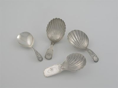 Appraisal: Four George III caddy spoons Josiah Snatt London George Wintle