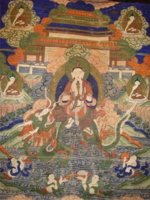 Appraisal: Tibetan Tonka of God Temple Dragon - Antique thangka painting